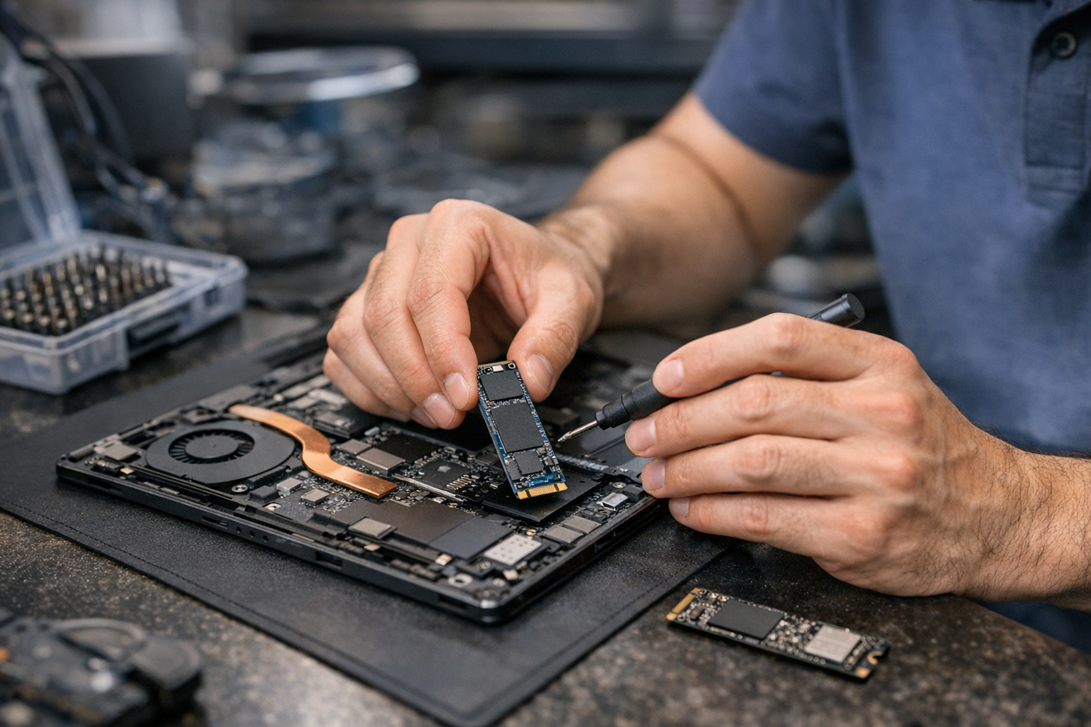 Địa chỉ thay thế, nâng cấp ổ cứng ssd cho surface uy tín giá rẻ 8 Cận cảnh quá trình kỹ thuật viên thay thế linh kiện ổ cứng SSD cho Surface