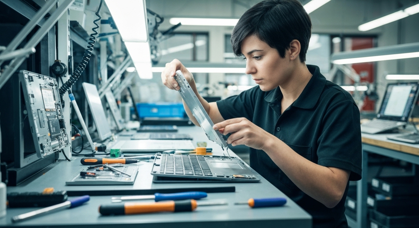 Thay thế màn hình Surface Book, kỹ thuật viên đang tháo lắp màn hình.