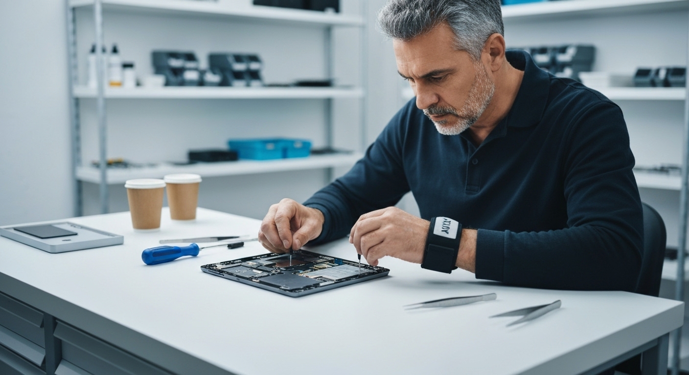 Hình ảnh kỹ thuật viên đang sửa chữa Surface Pro tại Surface Plus