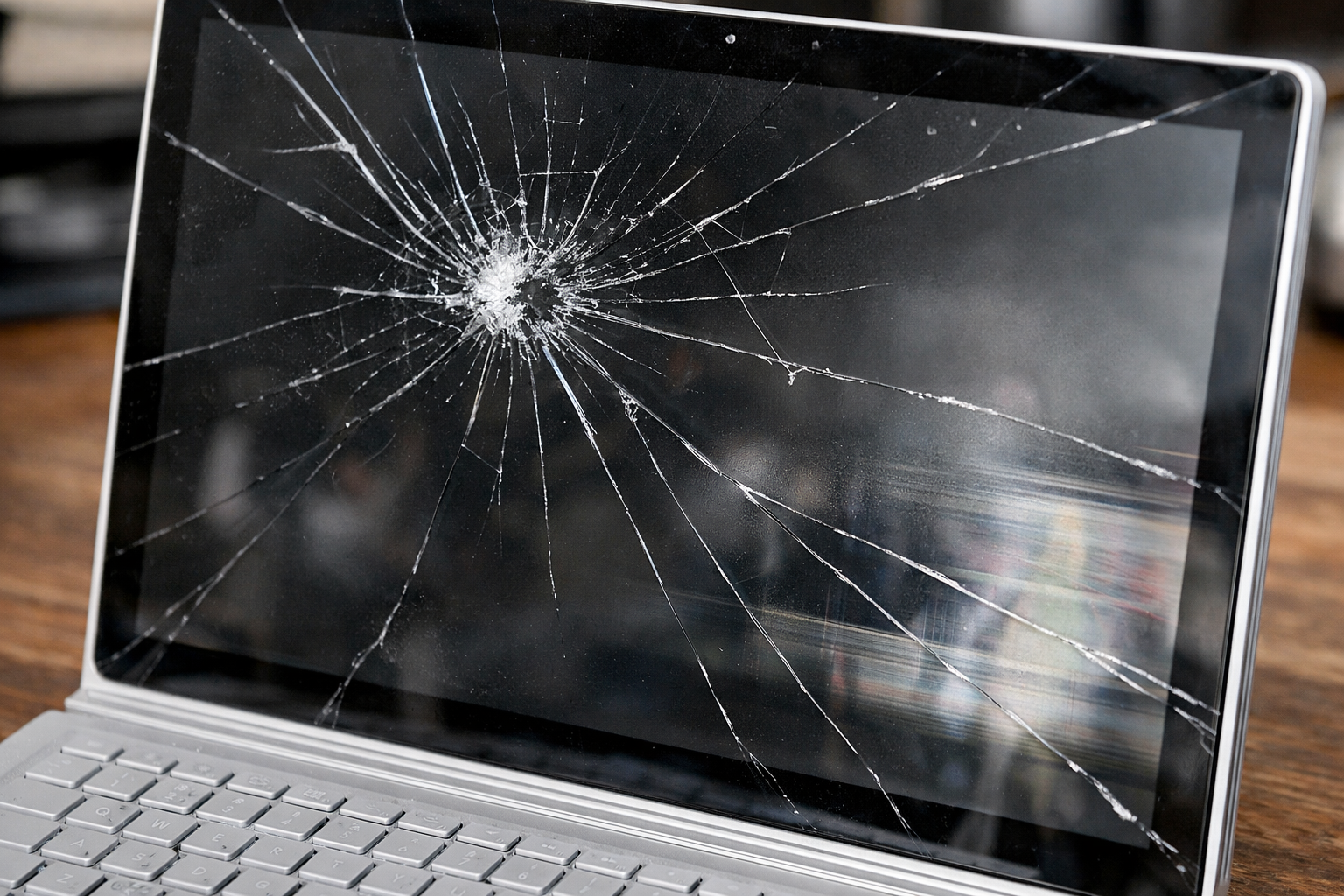 Surface Book Bị Vỡ Màn Hình : Giải Pháp & Chi Phí Sửa Chữa 7 Cận cảnh các vết nứt vỡ trên bề mặt kính của Surface Book do tác động ngoại lực.