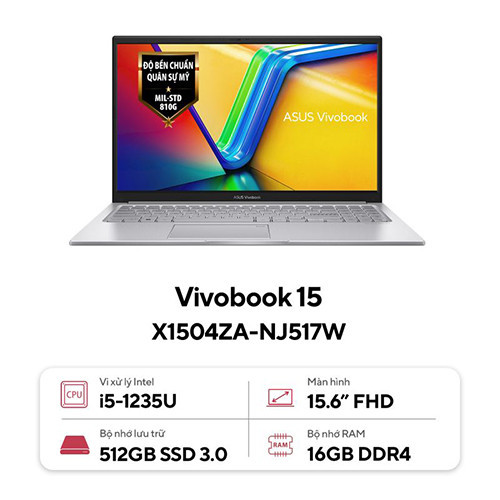 Laptop Asus Vivobook 15 X1504ZA NJ517W (Core™ i5-1235U | 16GB | 512GB | Intel UHD Graphics | 15.6inch FHD | Win 11 | Bạc)