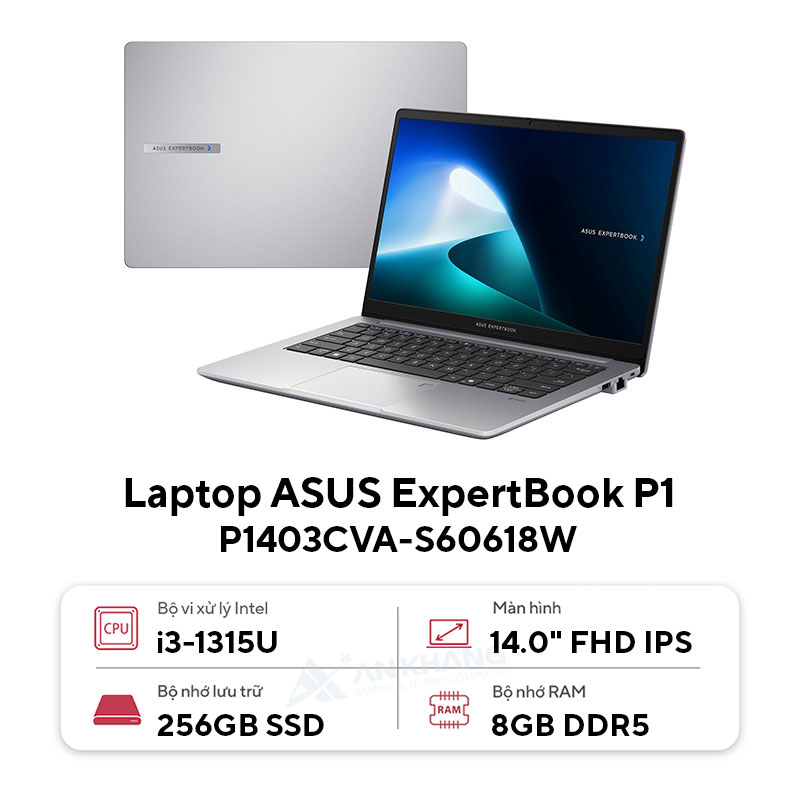 Laptop ASUS ExpertBook P1 P1403CVA-S60618W (Core™ i3-1315U | 8GB | 256GB | Intel UHD Graphics | 14.0inch FHD | Win11 | Xám)