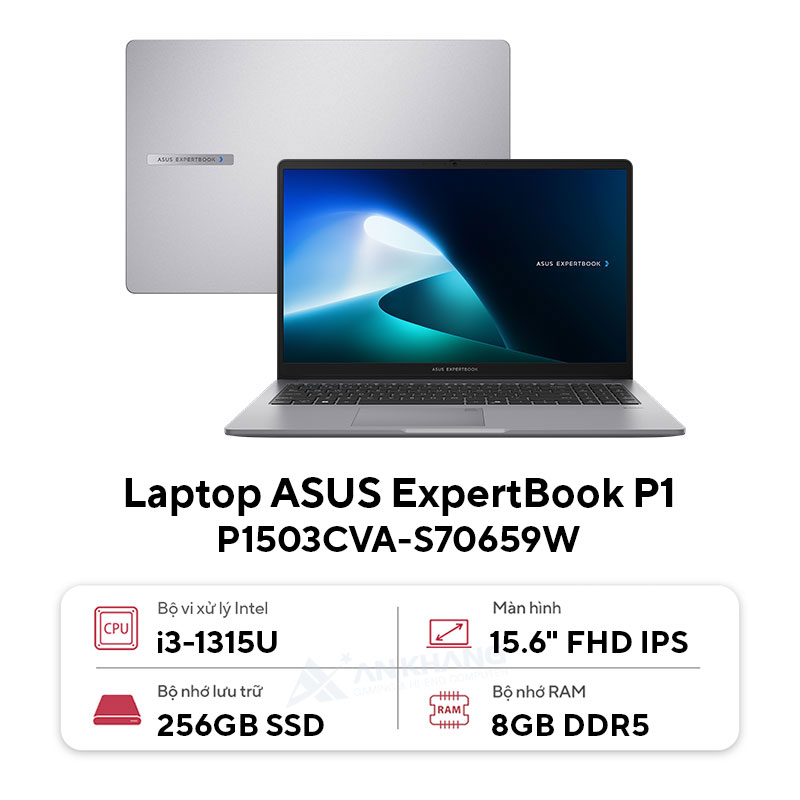 Laptop ASUS ExpertBook P1 P1503CVA-S70659W (Core™ i3-1315U | 8GB | 256GB | Intel UHD Graphics | 15.6inch FHD | Win11 | Xám)