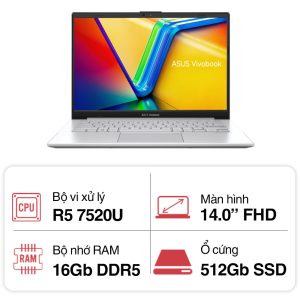 51711 laptop asus vivobook go 14 e1404fa nk177w thumb1 Laptop Asus Vivobook Go 14 E1404FA-NK177W (Ryzen™ 5-7520U | 16GB | 512GB | AMD Radeon™ Graphics | 14 inch FHD | Win 11 | Bạc)