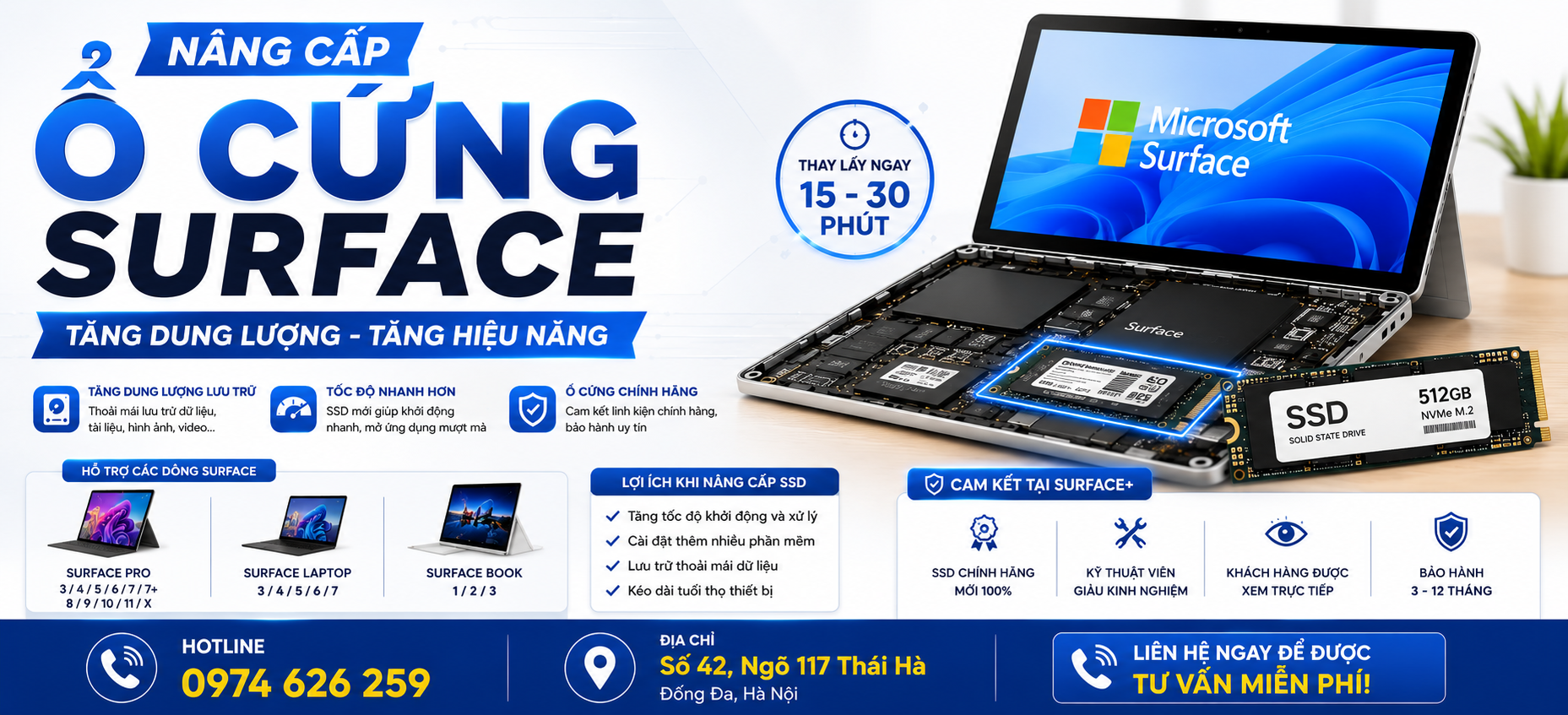 Nang Cap O Cung Surface 42 ngo 117 Thai Ha Dịch vụ thay, nâng cấp ổ cứng cho máy tính Surface, bảng giá thay ổ chính hãng