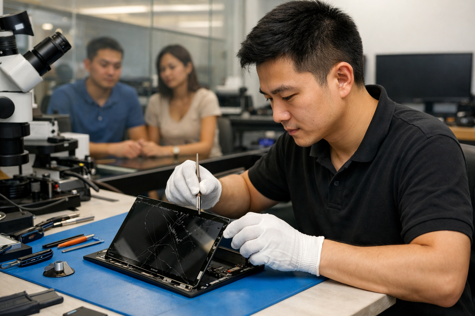 Thay Màn Hình Surface Pro Hà Nội Giá Rẻ, Lấy Ngay Uy Tín 7 Kỹ thuật viên đang thực hiện thay màn hình Surface Pro chuyên nghiệp tại Hà Nội