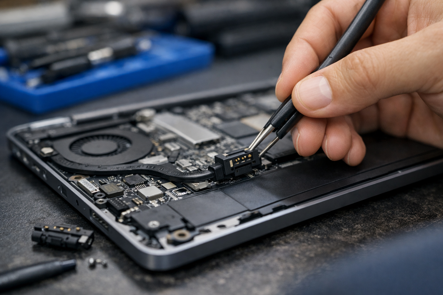 Bên trong linh kiện Surface Laptop với chân sạc Connect chính hãng mới