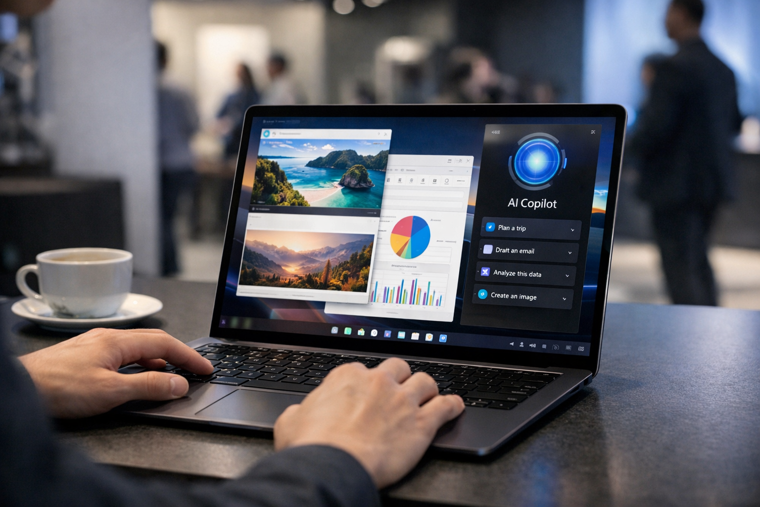 Minh họa tính năng AI Copilot hoạt động trên màn hình Surface Laptop thế hệ mới trong năm 2026