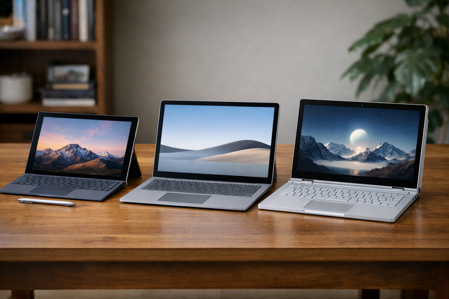 Các dòng máy Surface Pro, Laptop và Book đặt cạnh nhau
