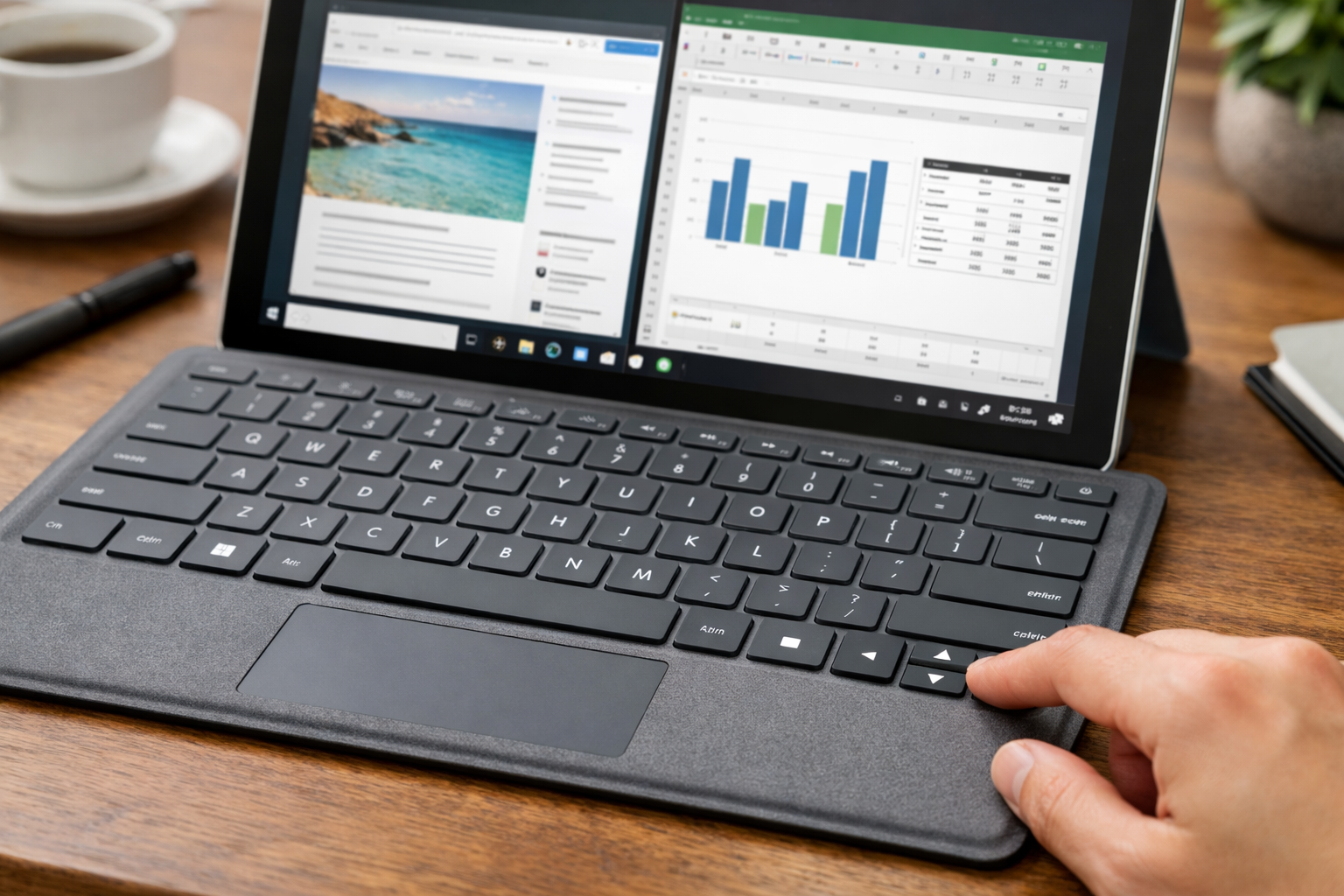 Bàn phím Type Cover của Surface với các phím Windows và mũi tên được làm nổi bật